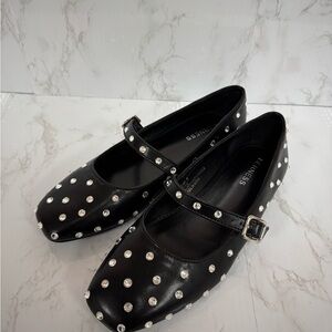 Berness Black Mary Jane Flats with Silver Studs